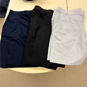 NWOT: 3 pairs of Men’s shorts size 3XL: Navy blue, black, and khaki. Polyester.